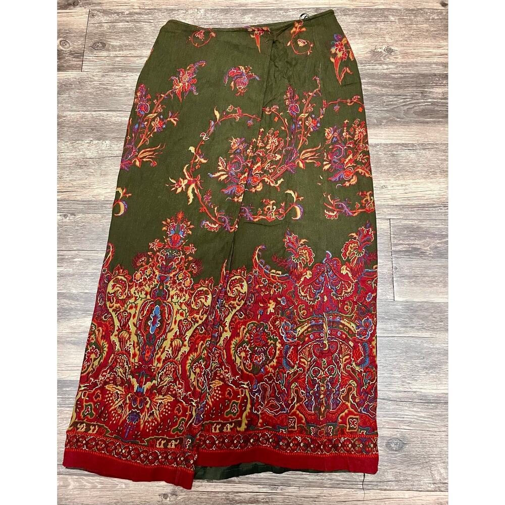Vintage Lauren Ralph Lauren Paisley Wrap Midi Skirt Wool Blend Boho 6 Equestrian - Picture 2 of 10